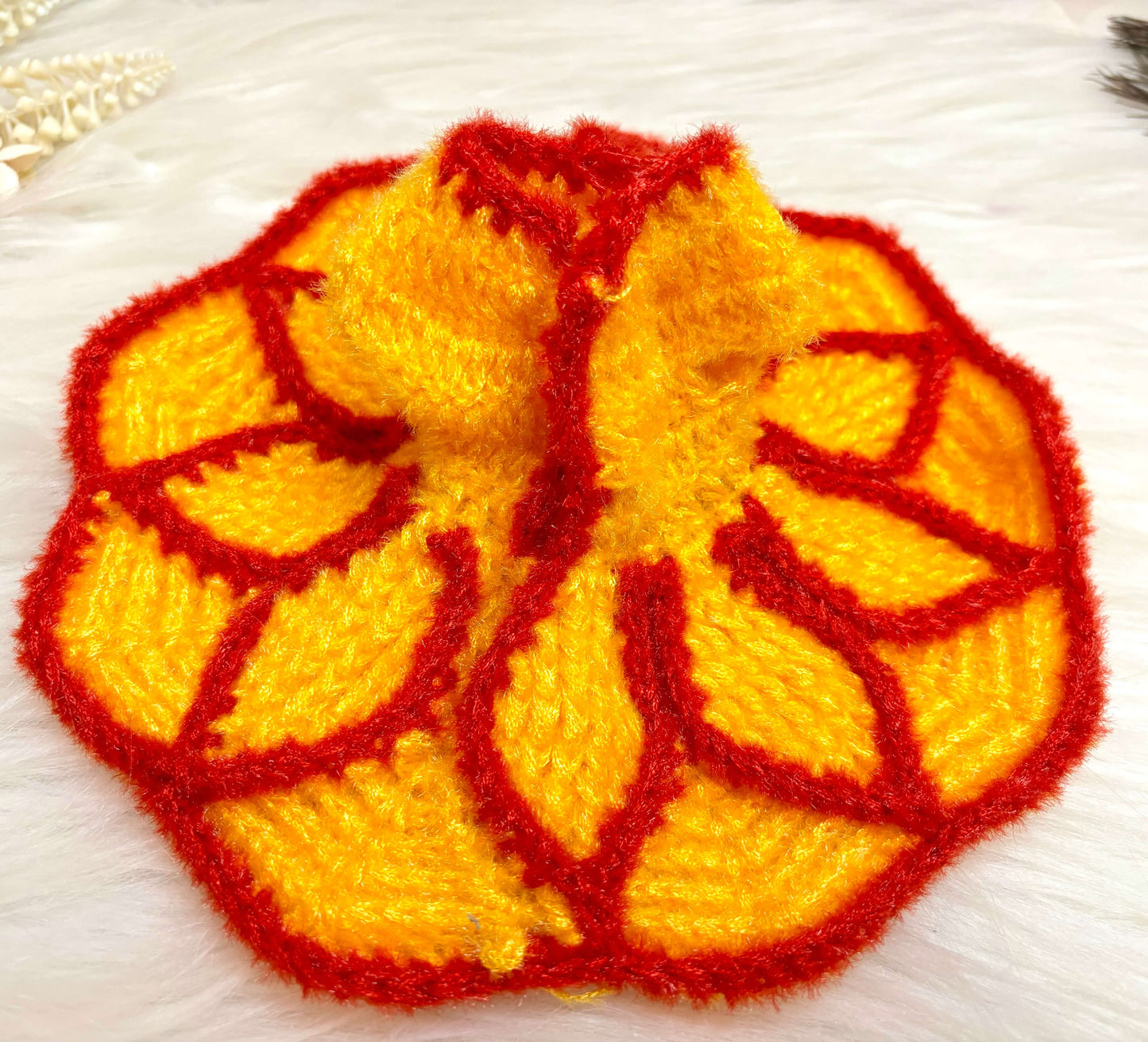 Yellow & Red Woollen Laddu Gopal Dress with Woollen Cap (3 piece Set)