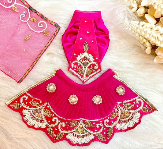 Luxe - RK  / Yugal Sarkar/  Laxmi ji & Ganesh ji Set Pink Pearl & Sequence Lehenga & Dhoti - 6 piece set