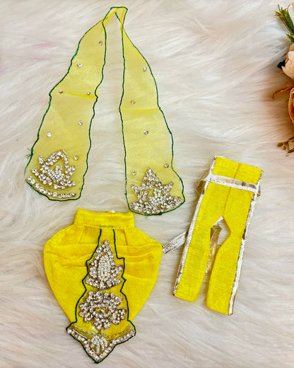 RK  / Yugal Sarkar/  Laxmi ji & Ganesh ji Set Lemon Yellow Lehenga & Dhoti - 6 piece set