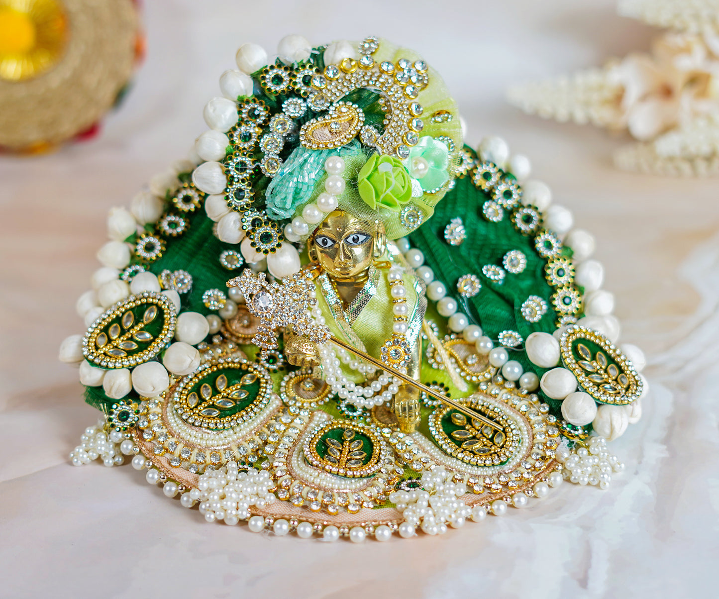 Green Jerken Mogra Laddu Gopal Dress