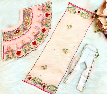 Luxe - RK  / Yugal Sarkar/  Laxmi ji & Ganesh ji Set Peach Lotus Lehenga & Dhoti - 6 piece set