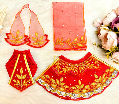 Luxe - RK  / Yugal Sarkar/  Laxmi ji & Ganesh ji Set Golden Red Leaf Lehenga & Dhoti - 6 piece set (Copy)