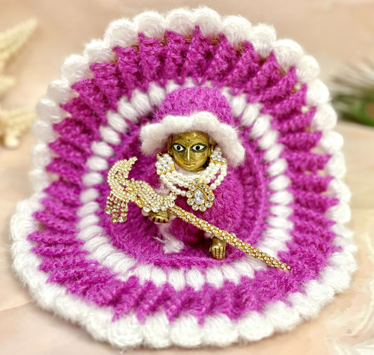 Lavendar Woollen Laddu Gopal Dress with Woollen Cap (3 piece Set)