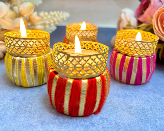 Mult-Color Dumroo Tealight Holders (Pack of 5) with 5 Free Wax Candle