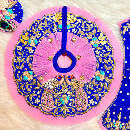 Luxe - Blue & Pink Peacock Hand Embroidered Laddu Gopal Dress (4 piece set)