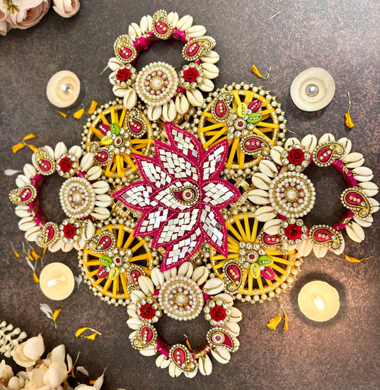 Sparkling Mirror Lotus Rangoli / Centre Decor piece