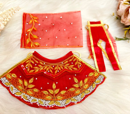 Luxe - RK  / Yugal Sarkar/  Laxmi ji & Ganesh ji Set Golden Red Leaf Lehenga & Dhoti - 6 piece set (Copy)