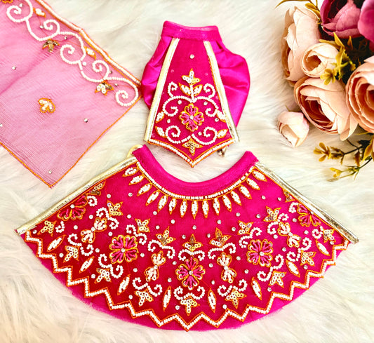 Luxe - RK  / Yugal Sarkar/  Laxmi ji & Ganesh ji Set Magenta Pearl Lehenga & Dhoti - 6 piece set