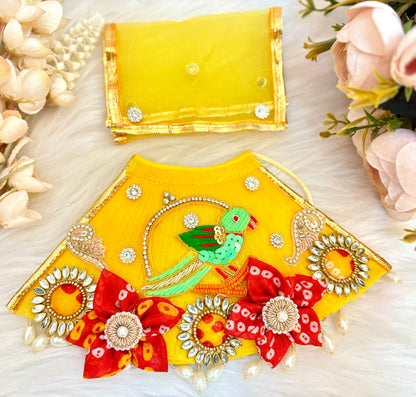 RK  / Yugal Sarkar/  Laxmi ji & Ganesh ji Set Yellow Parrot Lehenga & Dhoti - 6 piece set