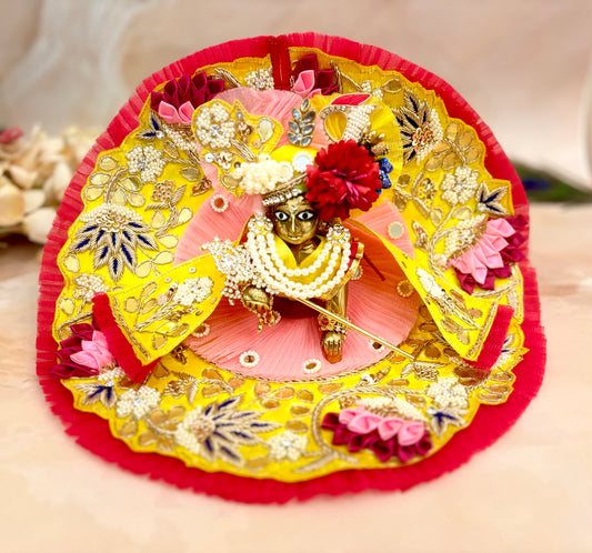 Luxe- Yellow & Pink Hand embroidered Laddu Gopal Dress (4 piece set)