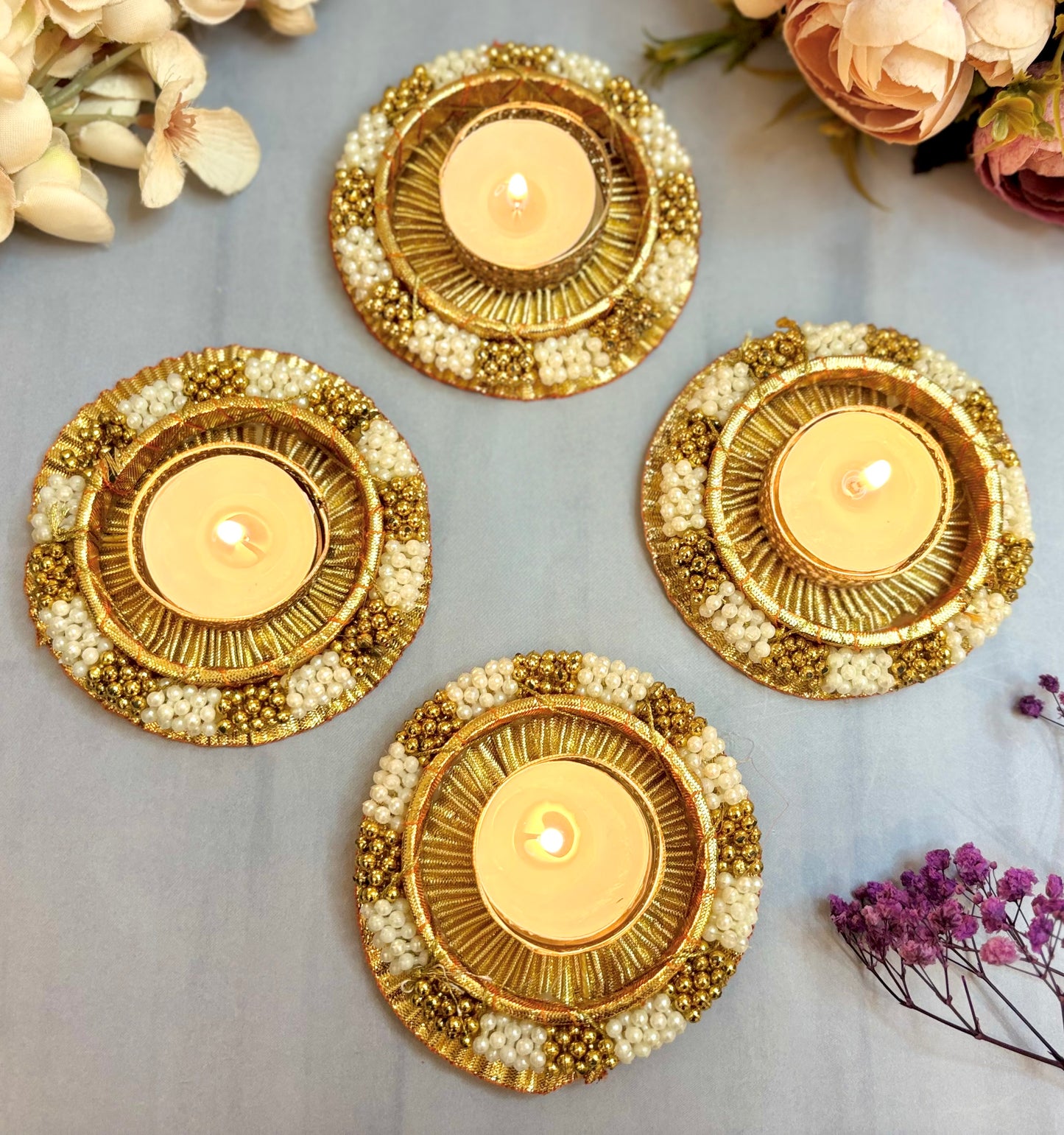 Golden Pearl Tealight Holders (Pack of 4)