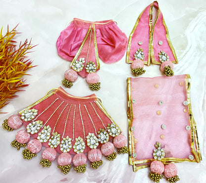 RK / Yugal Sarkar / Laxmi ji & Ganesh ji Set Heavy Pink Jerken Lehenga & Dhoti - 7 piece set