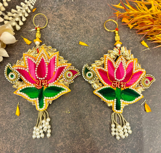 Pink Lotus Shubh Labh Hanging (Pack of 2 Pair)