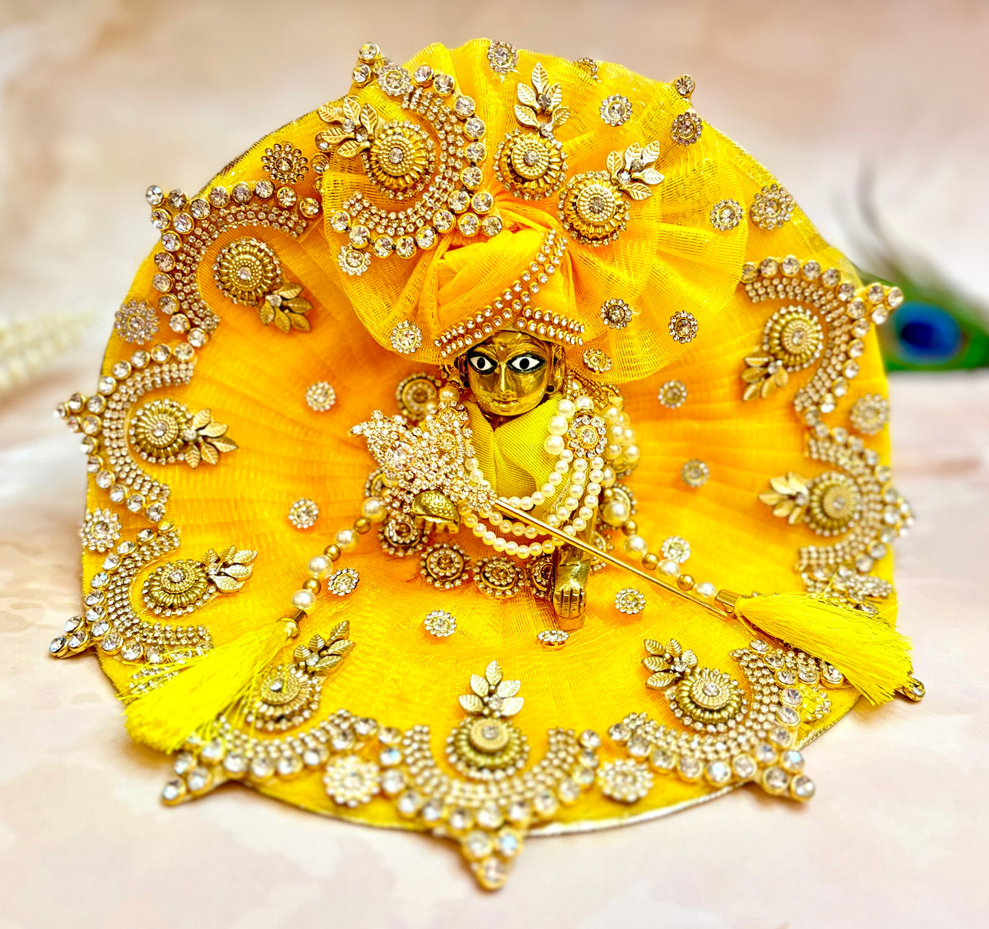 Mustard Yellow Jarkan Laddu Gopal Dress (4 piece set)