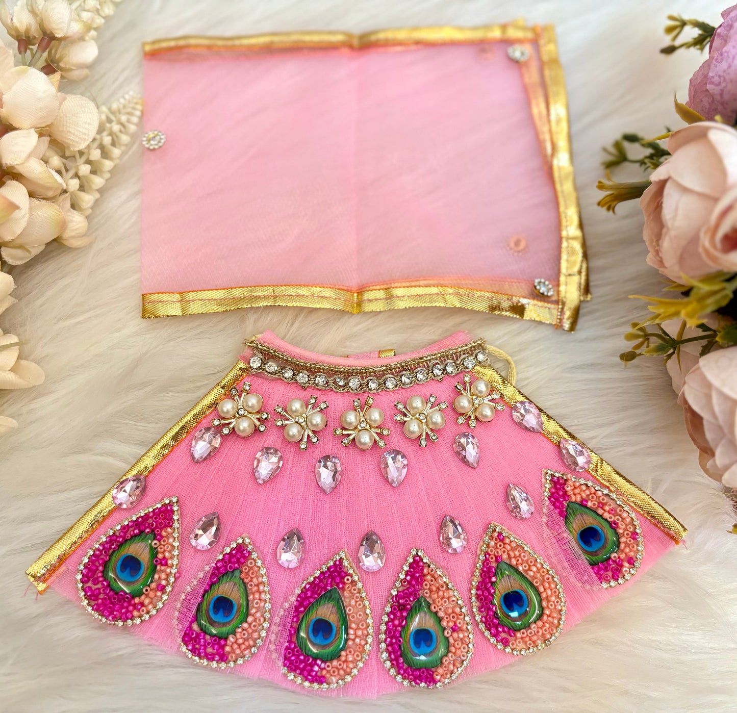 RK  / Yugal Sarkar/  Laxmi ji & Ganesh ji Set Pink Lehenga & Dhoti - 6 piece set