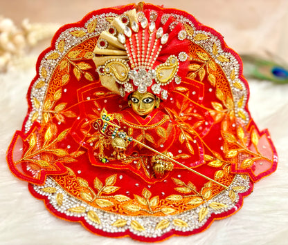 Luxe - Golden Red Leaf Hand Embroidered Laddu Gopal Dress (5 piece set)