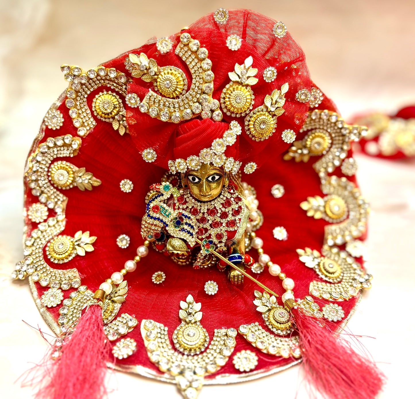 Red Jarkan Laddu Gopal Dress (4 piece set)