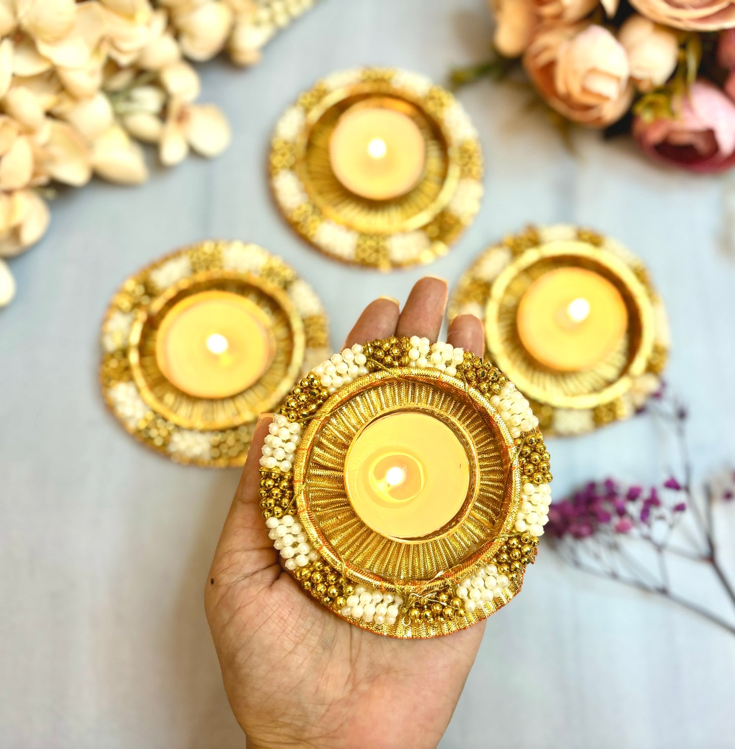 Golden Pearl Tealight Holders (Pack of 4)