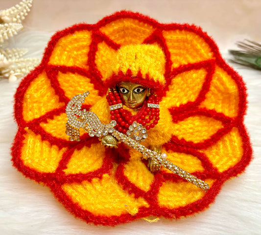 Yellow & Red Woollen Laddu Gopal Dress with Woollen Cap (3 piece Set)