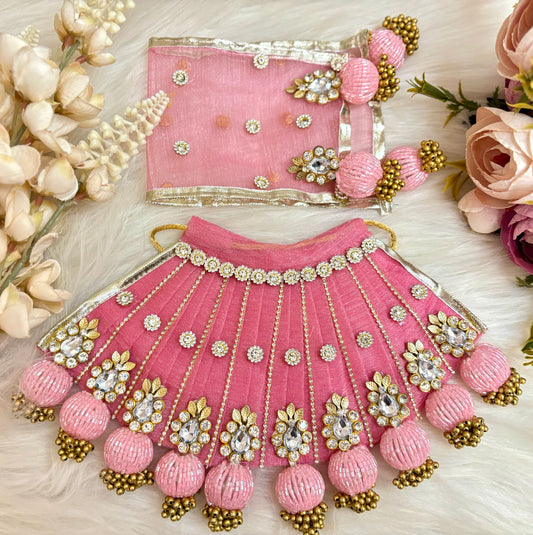 Mata Rani Pink Jerken Lehenga, choli & Duppatta- 3 piece set