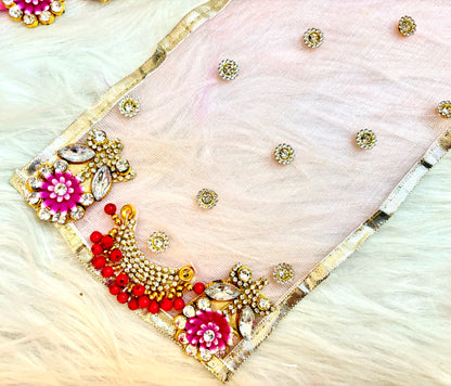 Mata Rani Pink Flower Lehenga, choli & Duppatta- 3 piece set