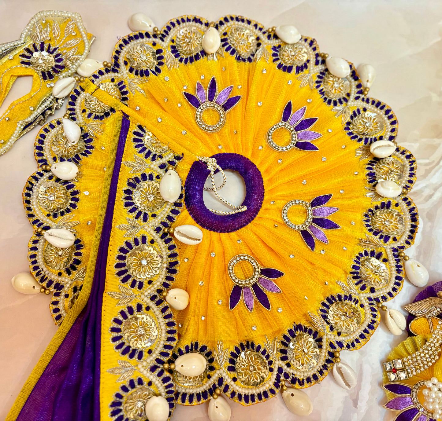 Luxe - Mustard Yellow with Purple Embroidered Laddu Gopal Dress