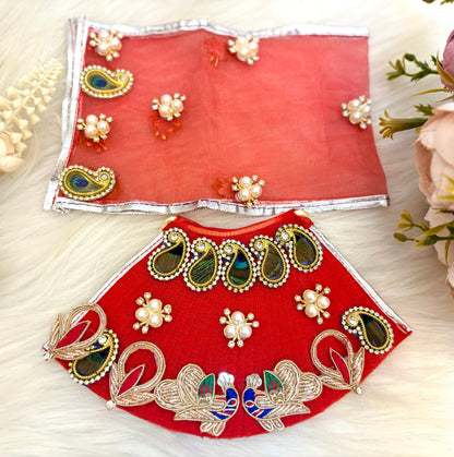 RK  / Yugal Sarkar/  Laxmi ji & Ganesh ji Set Red Peacock Lehenga & Dhoti - 7 piece set