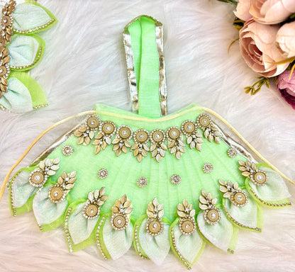 Mata Rani Pista Green Leaf Lehenga, choli & Duppatta- 3 piece set