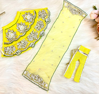 RK  / Yugal Sarkar/  Laxmi ji & Ganesh ji Set Lemon Yellow Lehenga & Dhoti - 6 piece set