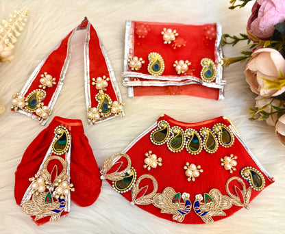 RK  / Yugal Sarkar/  Laxmi ji & Ganesh ji Set Red Peacock Lehenga & Dhoti - 7 piece set