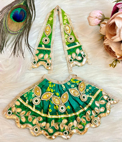 Mata Rani Lehenga & Patka ( 2 piece set) - Green Bandhej