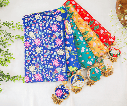 Blue Kalamkari Silk Zip Bags