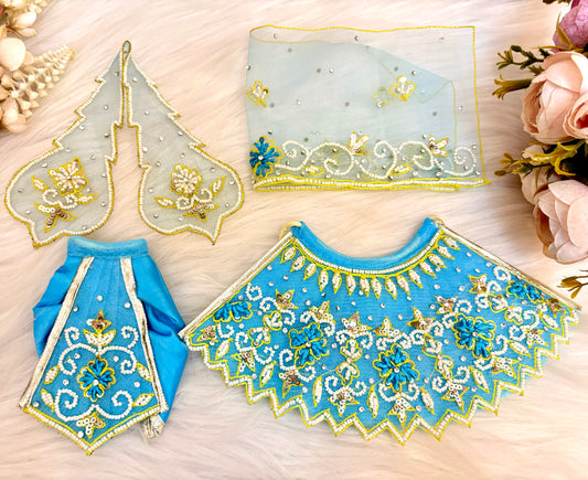 Luxe - RK  / Yugal Sarkar/  Laxmi ji & Ganesh ji Set Sky blue Pearl Lehenga & Dhoti - 6 piece set