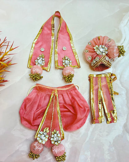 RK / Yugal Sarkar / Laxmi ji & Ganesh ji Set Heavy Pink Jerken Lehenga & Dhoti - 7 piece set