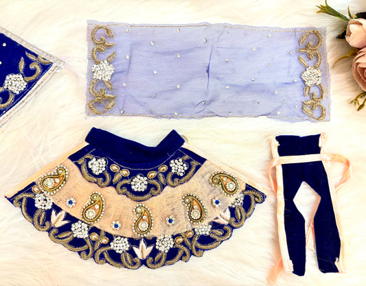 Mata Rani Blue & Peach Lehenga, Choli & Duppata- 3 piece set