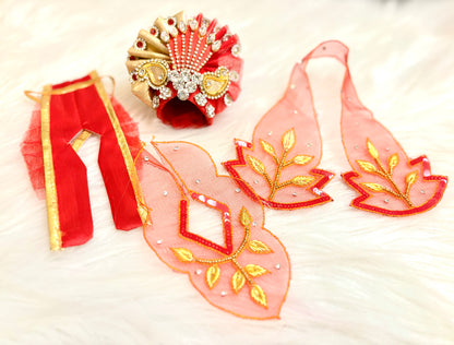 Luxe - Golden Red Leaf Hand Embroidered Laddu Gopal Dress (5 piece set)