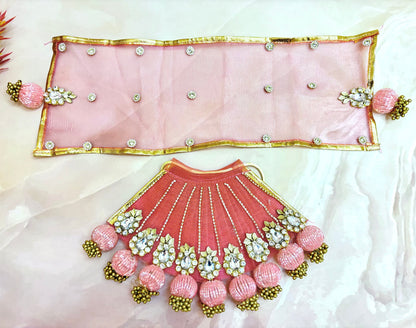 RK / Yugal Sarkar / Laxmi ji & Ganesh ji Set Heavy Pink Jerken Lehenga & Dhoti - 7 piece set