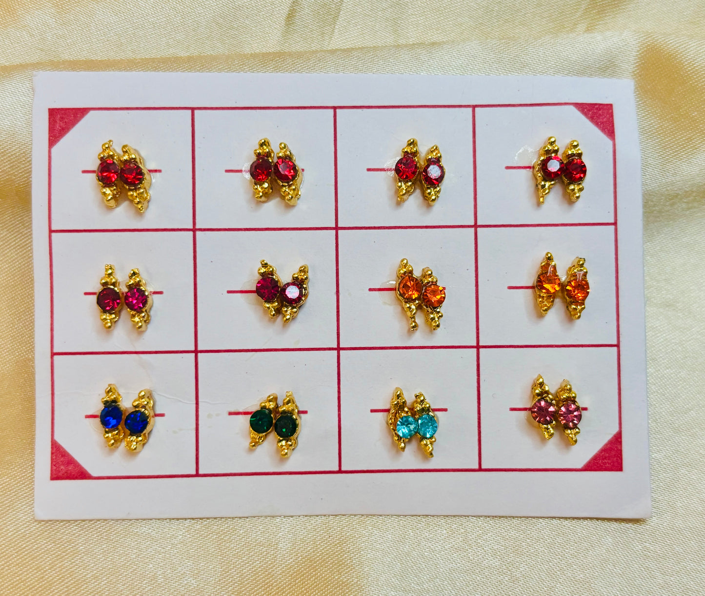 Small Stone Sticky Earrings for Laddu Gopal ji (Pack of 12 pairs) (Free Size)