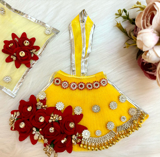 Mata Rani Yellow & Maroon Lehenga, choli & Duppatta- 3 piece set