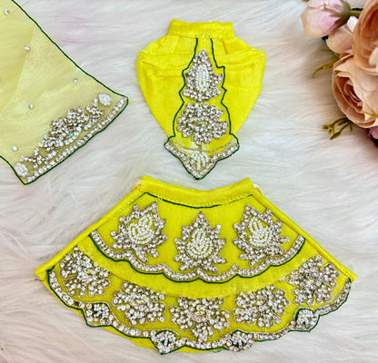 RK  / Yugal Sarkar/  Laxmi ji & Ganesh ji Set Lemon Yellow Lehenga & Dhoti - 6 piece set