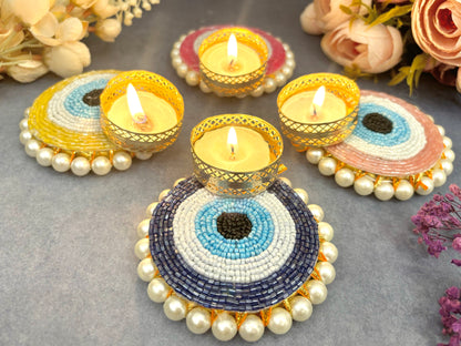 Evil Eye Pearl Tealight Holders (Pack of 5) Multi-Color with 5 Free Wax candle