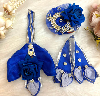 RK  / Yugal Sarkar/  Laxmi ji & Ganesh ji Set Blue Rose Lehenga & Dhoti - 7 piece set