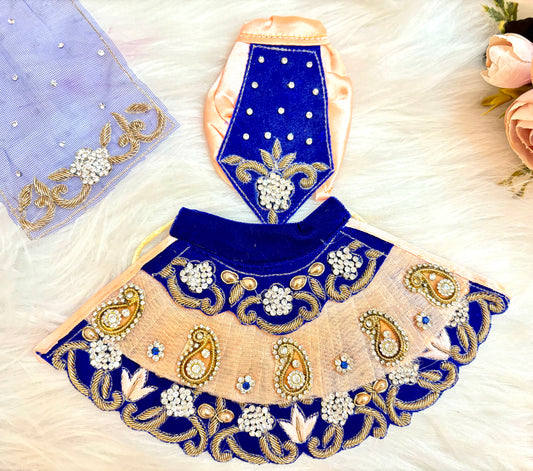 RK  / Yugal Sarkar/  Laxmi ji & Ganesh ji Set Blue & Peach Lehenga & Dhoti - 6 piece set