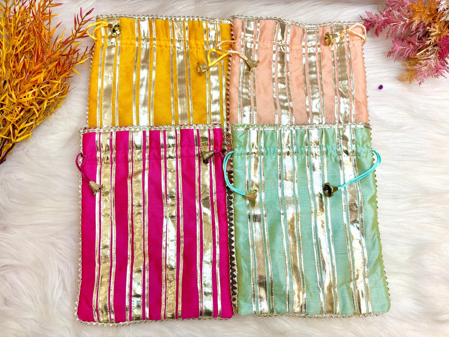 Raw Silk Premium Gotta Patti Potli(Pack of 10) Multi-colors