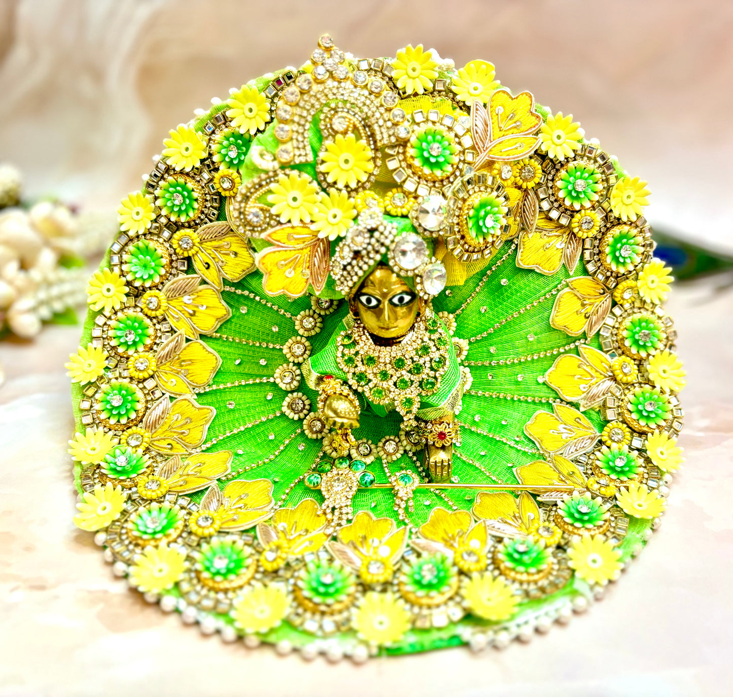 Teej Special Heavy Green Flower Laddu Gopal Dress