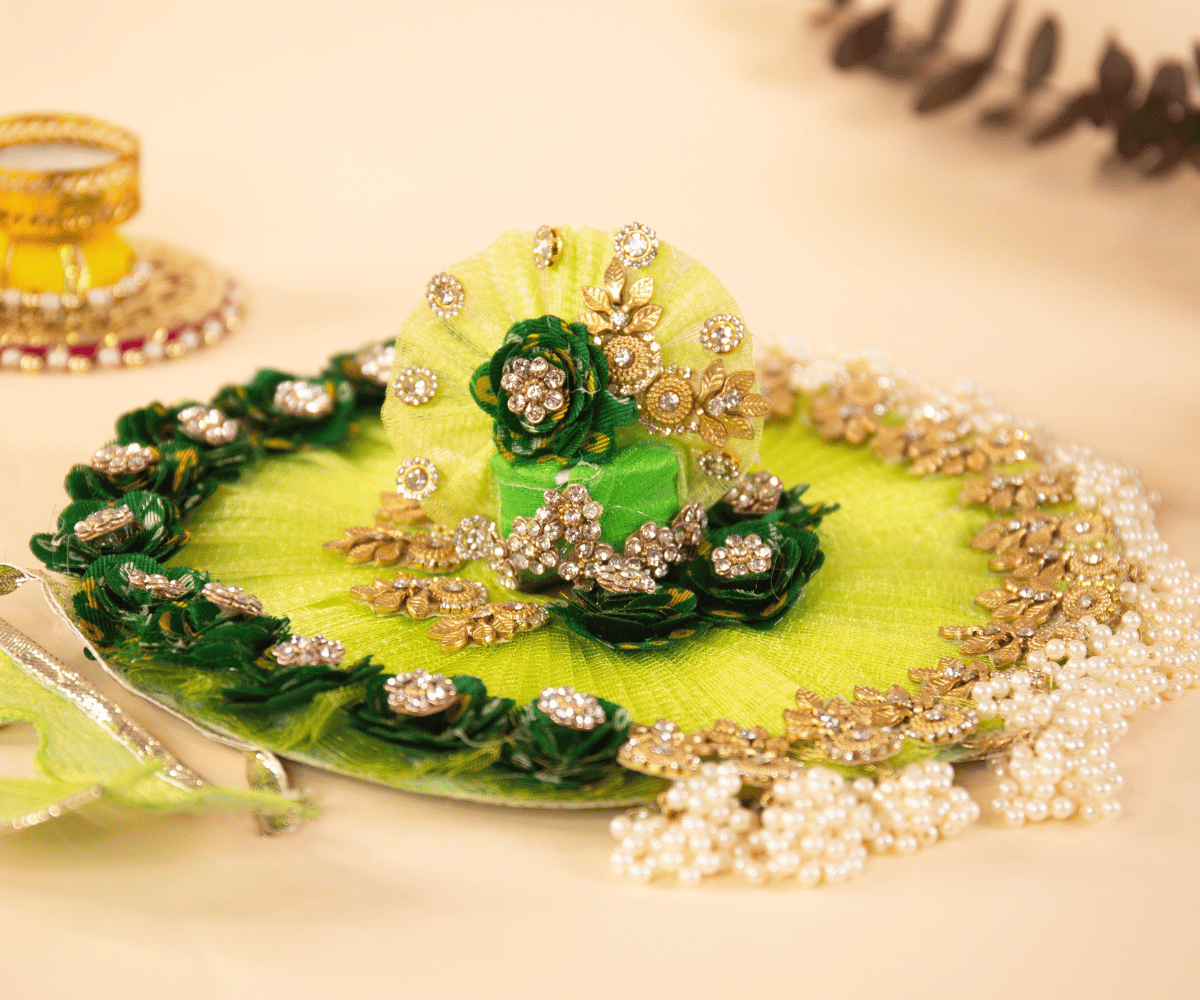 Green Motif with Pearls Laddu Gopal Dress