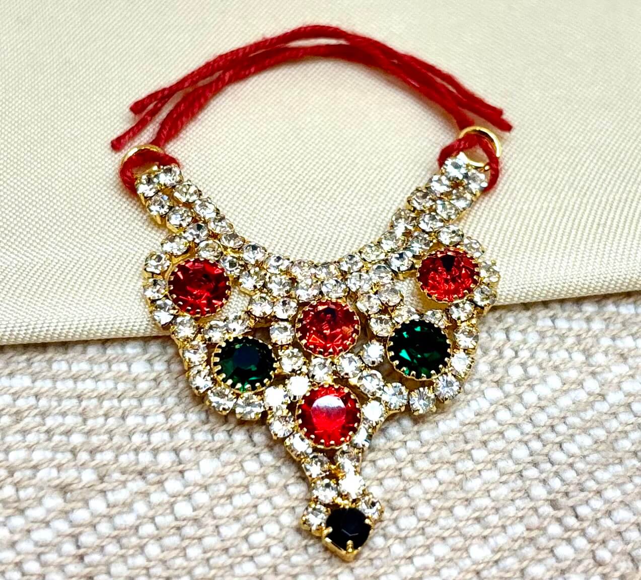 Red & Dark Green Heavy Stone Jerken Necklace / Haar  for laddu gopal ji (1 no - 3 no )