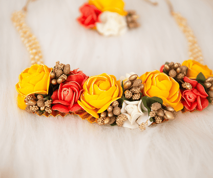 Yellow Haldi Flower Jewellery For Bride