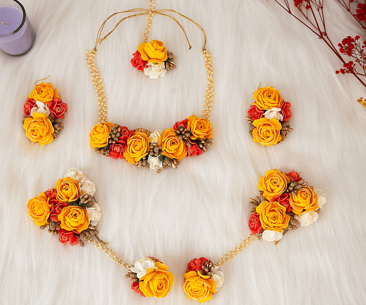 Yellow Haldi Flower Jewellery For Bride